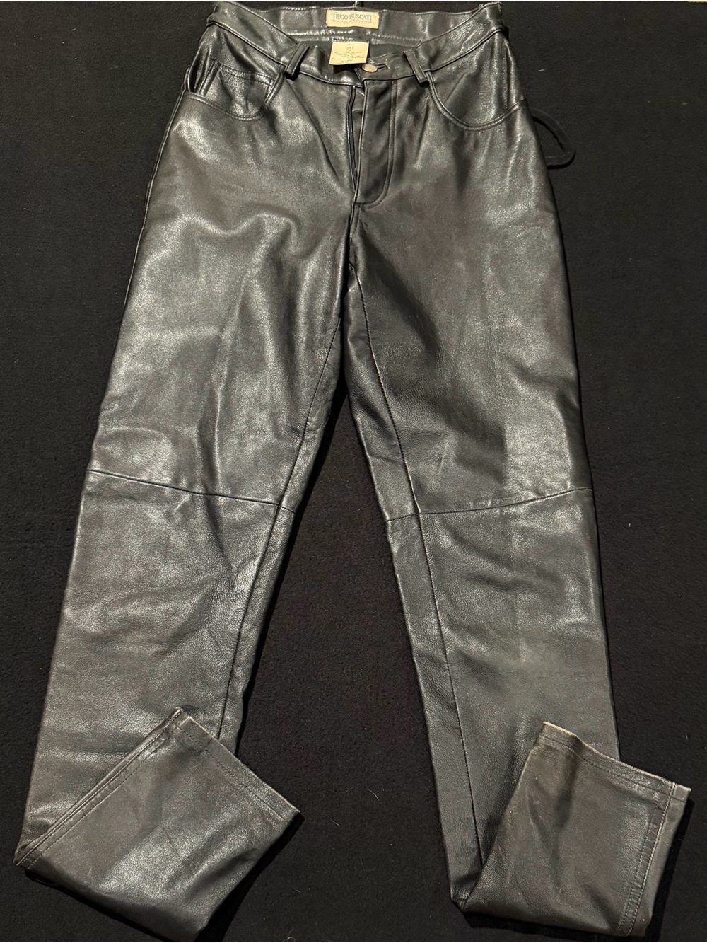 Hugo Buscati Pants Black Leather Slim Straight Lined Women Size 4‎